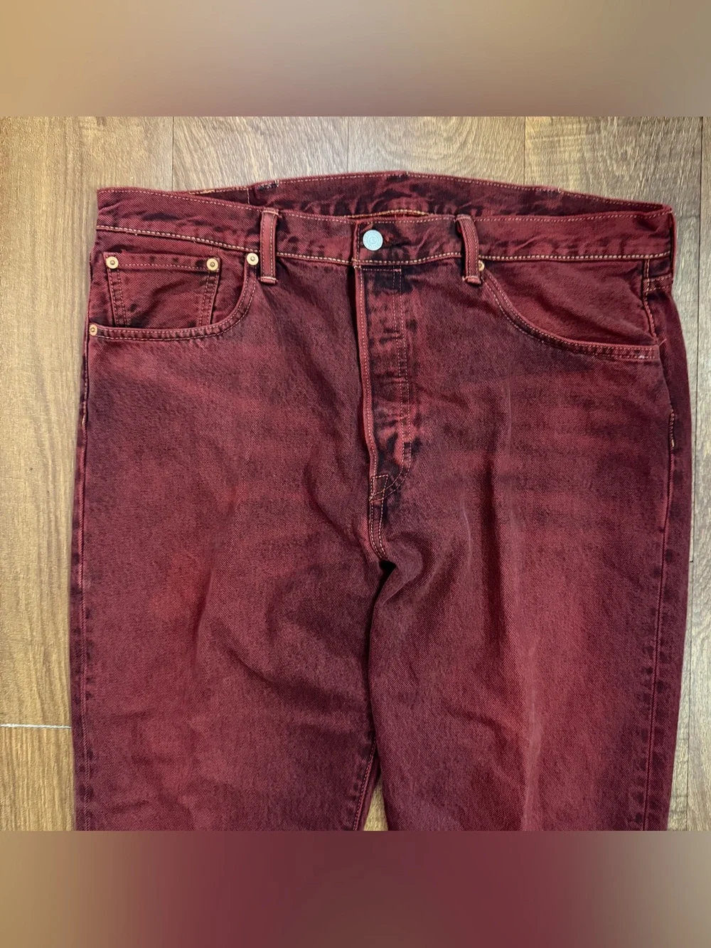 Levi’s 501 CT Men’s Jeans W38 L32 Burgundy Red Tapered 100% Cotton Button Fly